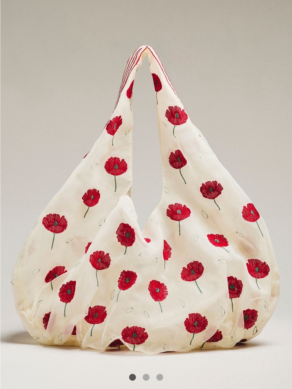 Circular embroidered mesh Tote Bag with Red Floral Print